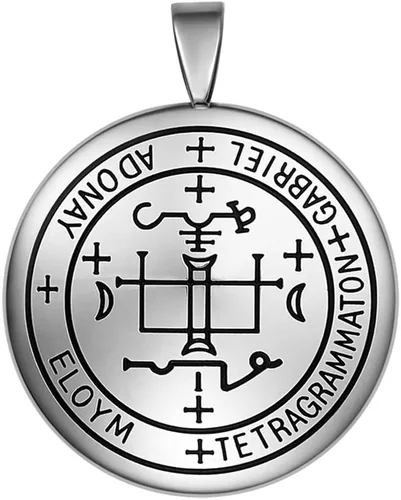 Vista 2 de Collar con colgante de Arcángel Gabriel con oración Keep Me Safe and Positive Ancient King of Salomon Sigil Medalla milagrosa para hombres