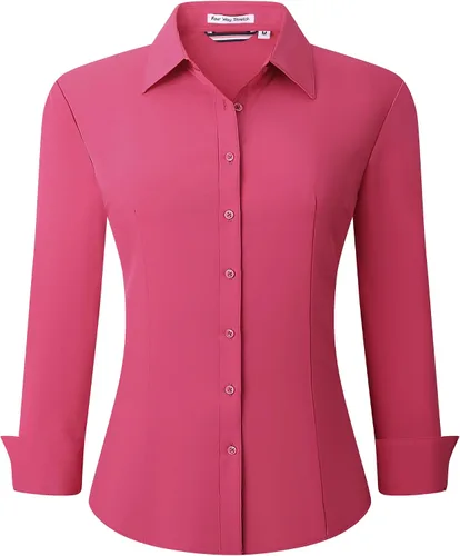 Vista 33 de Esabel.C - Camisa de trabajo con botones de manga larga para mujer, elástica, corte regular