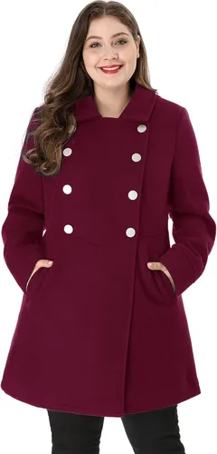Vista 2 de Agnes Orinda Abrigo de talla grande para mujer, con cuello Peter Pan, doble botonadura para otoño e invierno Peacoat