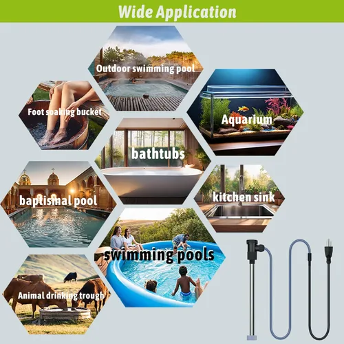 Vista 7 de Calentador de agua sumergible de inmersión de 1500 W para piscina y bañera de hidromasaje, calentador eléctrico portátil con apagado automático
