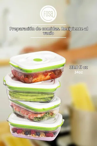 Vista 4 de FOSA Recipientes de sellado al vacío (paquete de 3, 34 onzas), recipientes herméticos de almacenamiento de alimentos para frescura, sin BPA, aptos