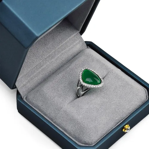 Vista 7 de Caja de regalo de anillo de joyería de presentación Caja de anillo de cuero PU azul premium para compromiso de propuesta