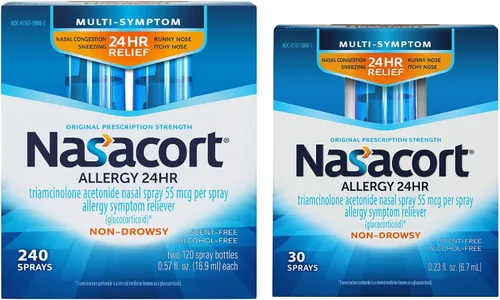 Vista 14 de Nasacort Allergy 24HR - Aerosol nasal para adultos, sin somnolencia y sin alcohol, 120 aerosoles, 0.57 onzas líquidas