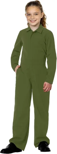 Vista 4 de AOBUTE Mono de color sólido para niños con bolsillos de 3-14 años Verde militar