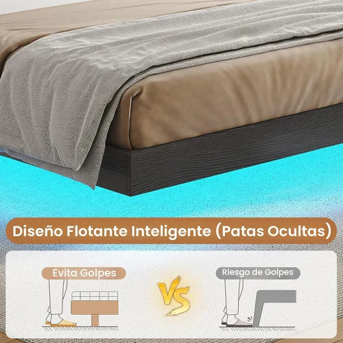 Vista 6 de VIAGDO Base de cama flotante tamaño Twin con cabecera y almacenamiento, base de cama tapizada de plataforma Twin con estación de carga USB y Tipo C