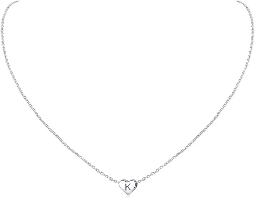 Vista 10 de ChicSilver Collares con inicial en forma de corazón de plata de ley 925 para mujer - Collar delicado con colgante de corazón personalizado y letra