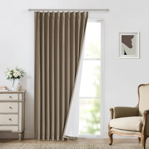 Vista 9 de Vision Home Cortinas marrones con pliegues pinzados, opacas completas, cortinas de ventana de lino mezclado para oscurecer la habitación, cortinas