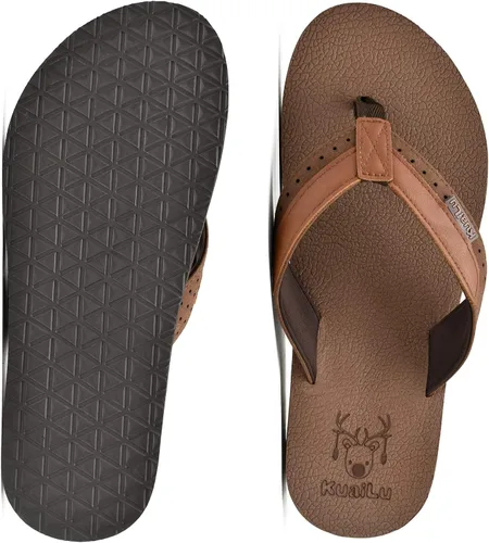 Vista 5 de KuaiLu - Sandalias de pata de gallo para hombre con soporte para el arco y plantilla de piel usada para tapetes de yoga