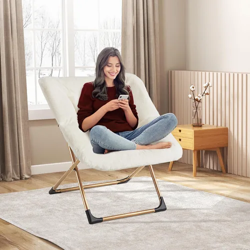 Vista 2 de Youtanic Comfy - Silla tipo platillo de gran tamaño, silla de lectura de piel sintética suave para adultos, marco de metal XL estable y almohadilla