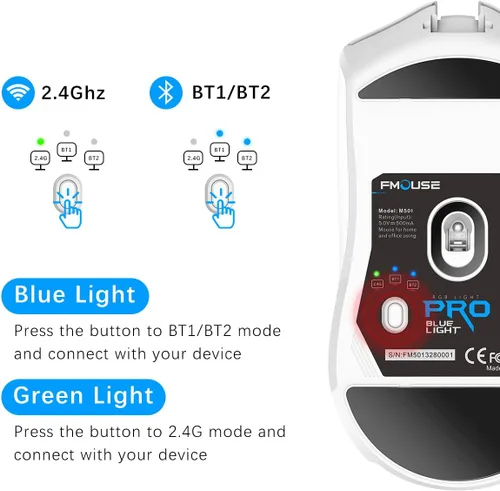 Vista 2 de FMOUSE Mouse inalámbrico para laptop, mouse Bluetooth ergonómico con triple modo (Bluetooth dual + 2.4G inalámbrico) 4000 DPI USB-C recargable