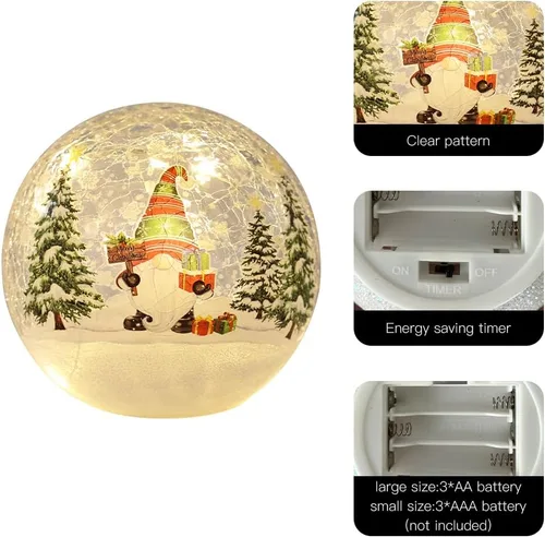 Vista 4 de PHITRIC Decoraciones de Navidad para interior, 3 piezas de espumosos gnomos navideños con bolas de vidrio brillantes, luces LED y temporizador