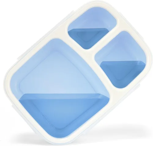 Vista 5 de Contenedor de almacenamiento de alimentos, lonchera Bento, con 3 compartimientos herméticos, Azul