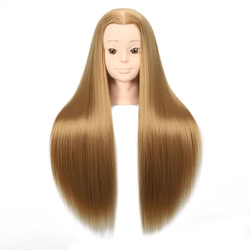 Vista 4 de Headdoll Cabeza de maniquí de 26 a 28 pulgadas, cabeza de maniquí para peinar el cabello y soporte de mesa libre, cabeza de entrenamiento, maniquí