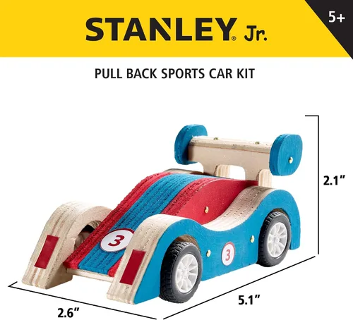 Vista 3 de Kit de madera STANLEY Jr. - Juego de artes y manualidades creativas para niños y adultos (coche deportivo de tracción trasera)