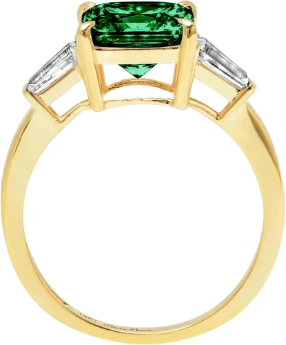 Vista 2 de Anillo de compromiso de 3 piedras de corte baguette Asscher de 3,50 quilates con acento de esmeralda verde de imitación impecable, ideal VVS1