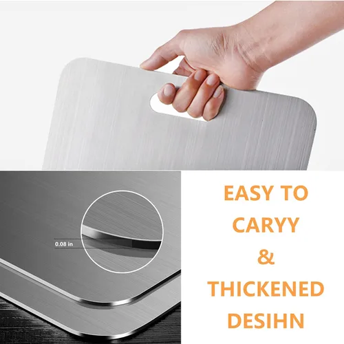 Vista 12 de Tabla de cortar de acero inoxidable para cocina, tabla de cortar resistente (XL, 16.1 pulgadas de largo x 12.6 pulgadas de ancho)