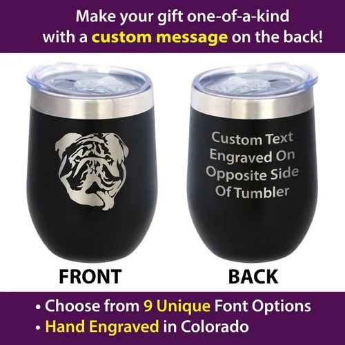 Vista 2 de Custom Bulldog Personalized Wine Tumbler with Sliding Lid - Stemless Stainless Steel Insulated Cup - English Bulldogs Outdoor Camping Mug