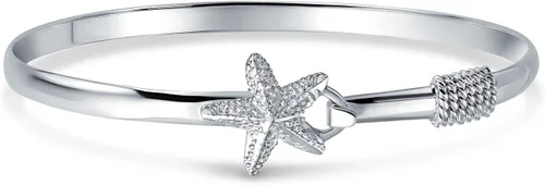Vista 2 de Pulsera náutica de playa tropical con estrella de mar para mujer, plata de ley 925 pulida, cierre de gancho de ojo personalizado, Metal