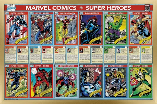 Vista 17 de Trends International Marvel Comics - Marvel 80th Anniversary - Cards Wall Poster, 14.725" x 22.375", Barnwood Framed Version