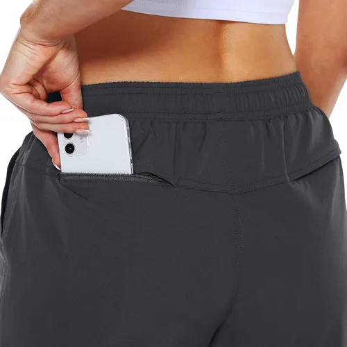 Vista 7 de Cotton Shorts Summer Sport Solid Compression Womens Cargo Pants 2023 with Pockets Drawstring Trousers High Rise Dark Gray