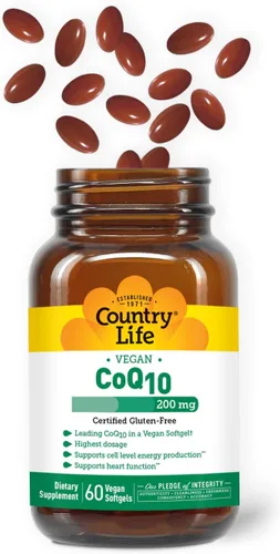 Vista 5 de Country Life Simply CoQ10, soporta la función cardíaca, 200 mg, 60 cápsulas blandas veganas, certificado sin gluten, certificado vegano