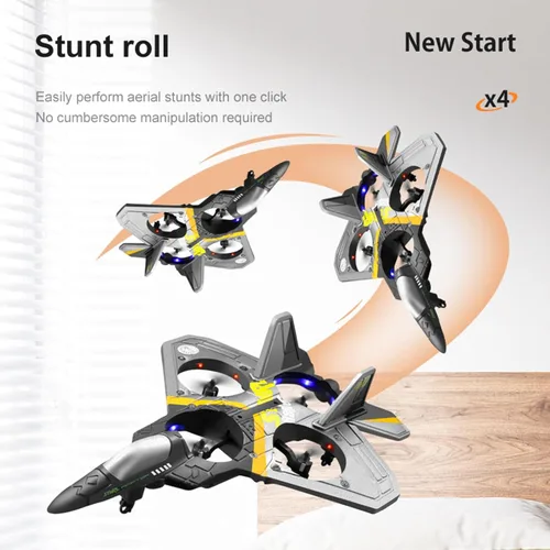Vista 7 de V17 Avión de espuma de control remoto para niños y adultos de 8 a 16 años, avión de combate RC con luz, 2 baterías, juguete de caza de 360°, rollo