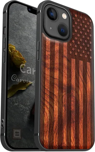 Vista 21 de Carveit Funda magnética de madera para iPhone 13 [madera real dura y TPU suave] Funda protectora híbrida de madera única y elegante a prueba