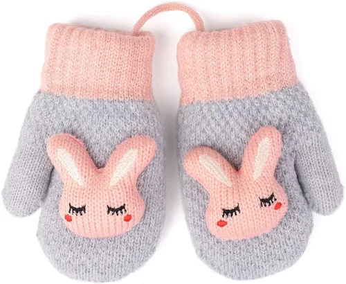 Vista 6 de Flammi - 2 pares de mitones para bebés, niños y niñas, forro de sherpa de invierno, guantes de punto cálido, guantes de dibujos animados para niños