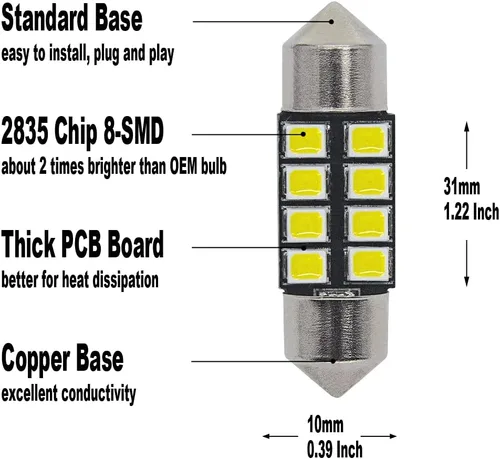 Vista 2 de Yoper Kit de luz LED para mapa de cúpula interior, compatible con placa de espejo de tocador Toyota Tacoma 2016-2021, blanco brillante 6000K