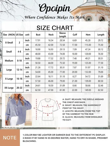Vista 6 de OPOIPIN Blusa de manga larga con botones y bolsillo para mujer, con estampado a rayas
