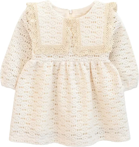 Vista 2 de Lilax Vestido de encaje de manga larga para bebé niña Vestido de novia vintage