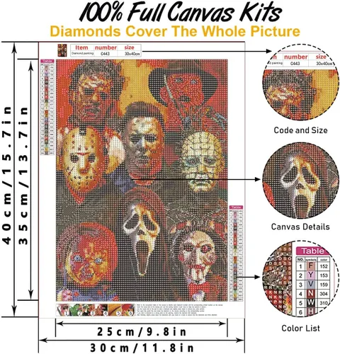 Vista 2 de Bysincy Kits de pintura de diamantes 5D para adultos, arte de diamantes de Halloween, pintura de diamantes de terror bricolaje, taladro redondo