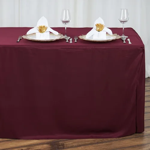Vista 2 de BalsaCircle Mantel de poliéster ajustado beige de 8 pies para bodas, fiestas, eventos, mantelería