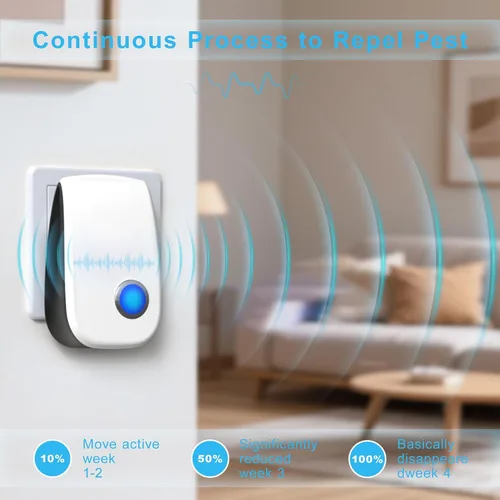Vista 5 de Repelente ultrasónico de control de plagas para interiores, repelente de ratones con enchufe electrónico para roedores, ratas, arañas, hormigas