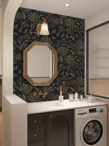 Vista 3 de Heroad Papel Tapiz Autoadhesivo Despegar y Pegar Negro Papel de Contacto Floral Dorado Papel Tapiz Moderno Boho Removible Papel de Contacto