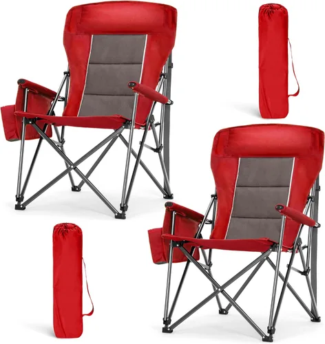 Vista 11 de HIGH POINT SPORTS Sillas de campamento plegables de gran tamaño para adultos, respaldo alto, sillas de césped resistentes que soportan 500 libras
