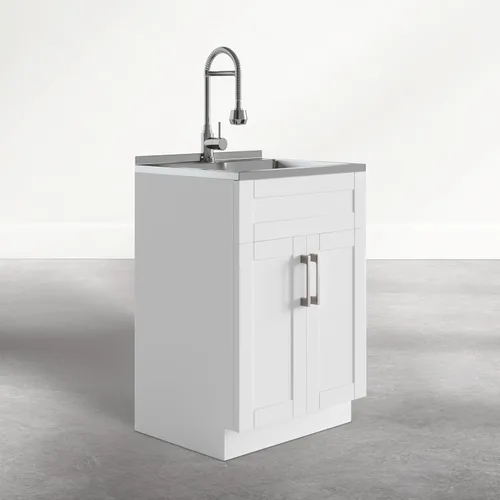Vista 2 de SIMPLIHOME Hennessy - Lavabo y armario de lavandería de acero inoxidable de 24 pulgadas, color blanco Blanco (Glacier White)
