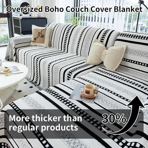Vista 6 de Mantas con Rayas para Sofá, Fundas Boho para Sofá, Mantas para Sofá para Perros, Fundas Medianas para Sofá Reclinable y Silla, Fundas de Sofá