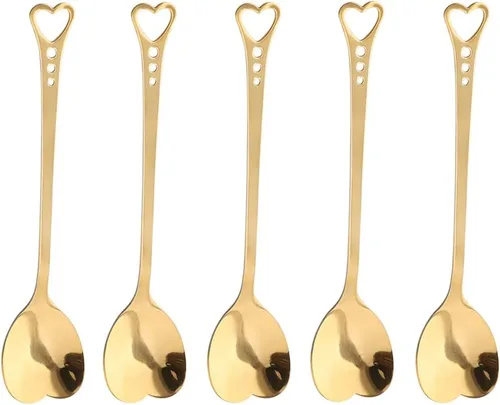 Vista 6 de Juego de 10 cucharas de postre de acero inoxidable en forma de corazón para el hogar, restaurante, cafetería y bar, diseño elegante, uso