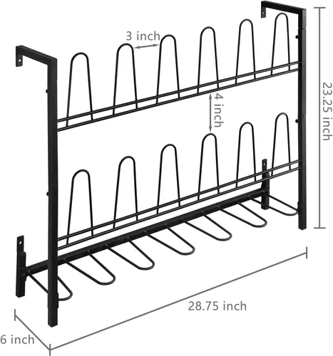 Vista 4 de MyGift - Estantería de pared colgante de metal negro premium para armario de vestidor, cuarto de servicio y entrada, organizador de botas y zapatos