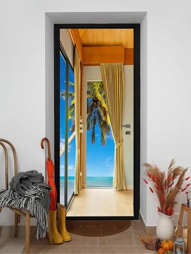 Vista 17 de artfanke Murales 3D de bosque caducifolio amarillo para puerta, 30.3 x 78.7 pulgadas, calcomanías autoadhesivas para puerta, póster de bricolaje