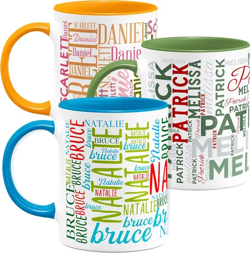Vista 12 de Tazas de café personalizadas con arte de nube de palabras, 12 colores y 9 fuentes artísticas, 11 onzas. Regalos personalizados para parejas, hombres