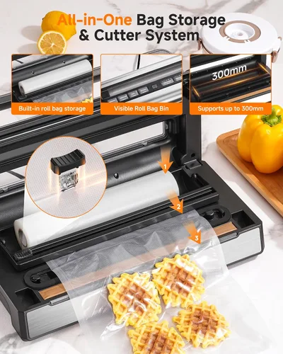 Vista 4 de Sellador al vacío automático de 95 KPa, sellador de alimentos 9 en 1 para alimentos secos/húmedos/líquidos, doble sellado térmico y bomba, incluye