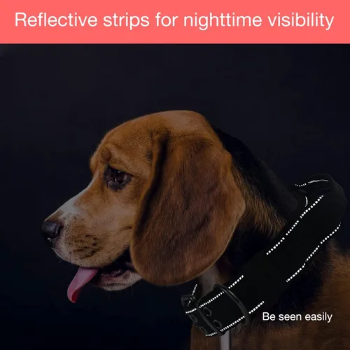 Vista 3 de Collar reflectante para perro táctico resistente con asa de control y hebilla de metal para entrenamiento de perros (M, negro)