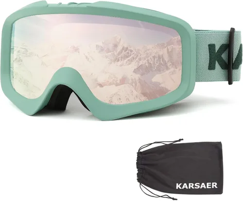 Vista 16 de Karsaer - Gafas de esquí antivaho, gafas de nieve OTG, 100% protección UV, gafas de snowboard con lentes dobles flexibles para hombres, mujeres