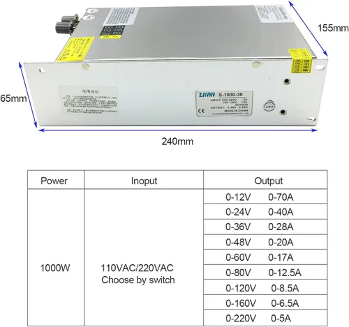 Vista 6 de Voltaje de salida ajustable de 1000 W y fuente de alimentación de conmutación de corriente CC Convertidor CV AC 110V-220V a DC 0-24V 40A