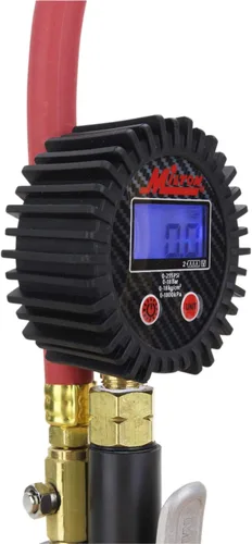Vista 2 de Milton S-530 Inflador de neumáticos digital compacto con manómetro, 255 PSI, mandril de aire de doble cabezal, manguera de 15 ", dial de 2.5