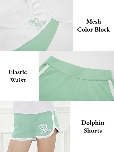 Vista 4 de Girls Shorts Sets Kids Summer 2 Piece Outfits Clothes Tennis Running Tank Top Shirts Dolphin Shorts