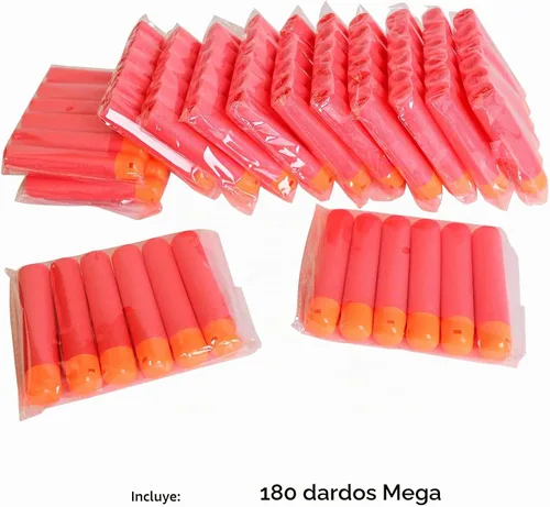 Vista 6 de Mega Dart - Paquete de repuesto de 180 piezas compatibles con pistolas Nerf N-Strike Mega Series, color rojo