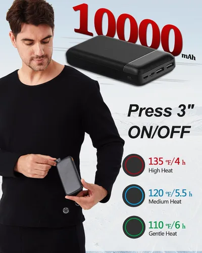 Vista 2 de Conjunto de ropa interior térmica térmica eléctrica para hombre, ropa interior deportiva de invierno al aire libre con batería y caja